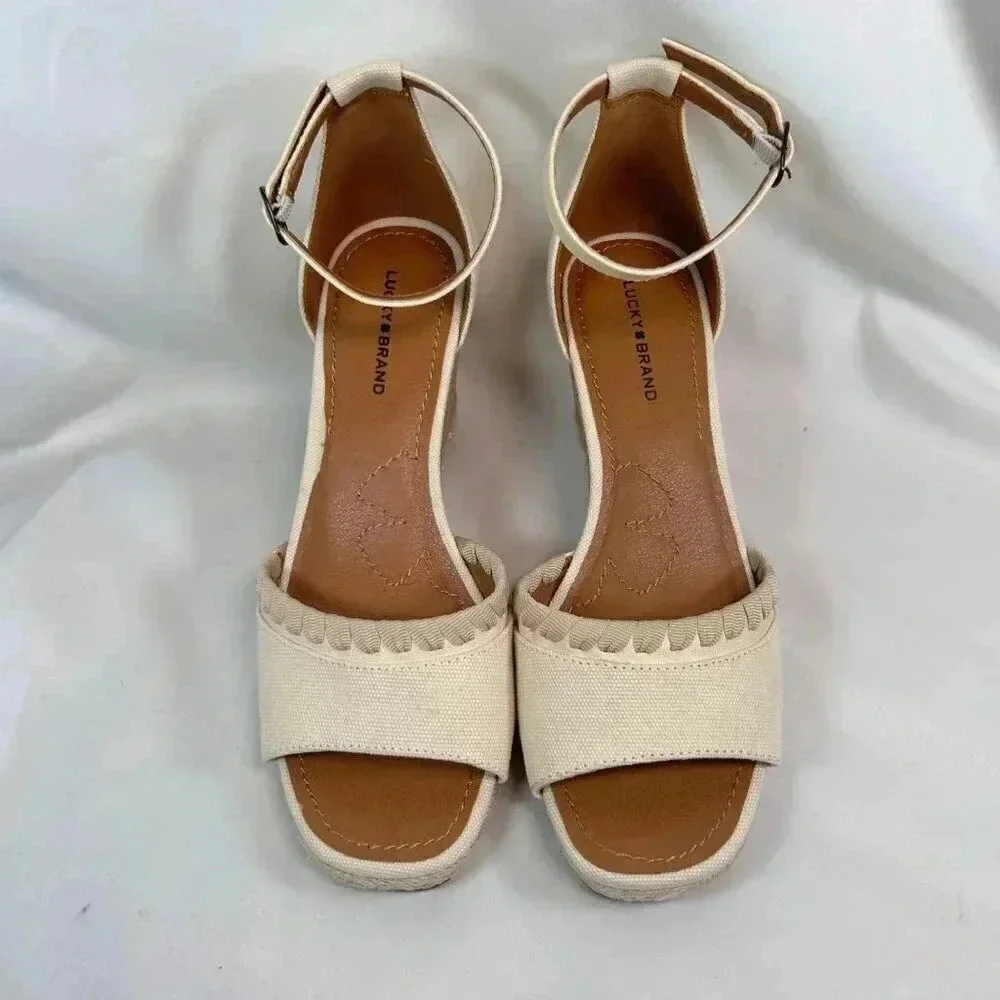 Lucky Brand Size 9.5 Espadrille Platform Sandal Ivory Cork Party